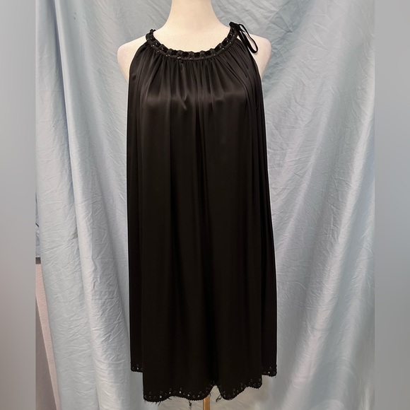E2 Clothing Dresses & Skirts - E2 Black Babydoll Midi Dress w/ Studded Detail 100% Soft Satin Silk NWT Size 12